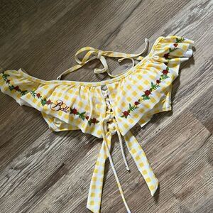 Disney Beauty And The Beast Belle Yellow & White Gingham Print Bikini Top Sz XS